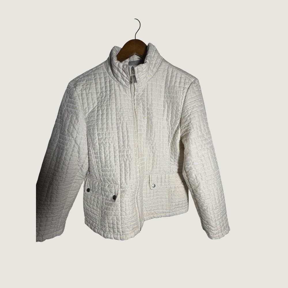 Jane Ashley Casual Lifestyle Quilted Jacket Cream Off-White Metallic Stitching M